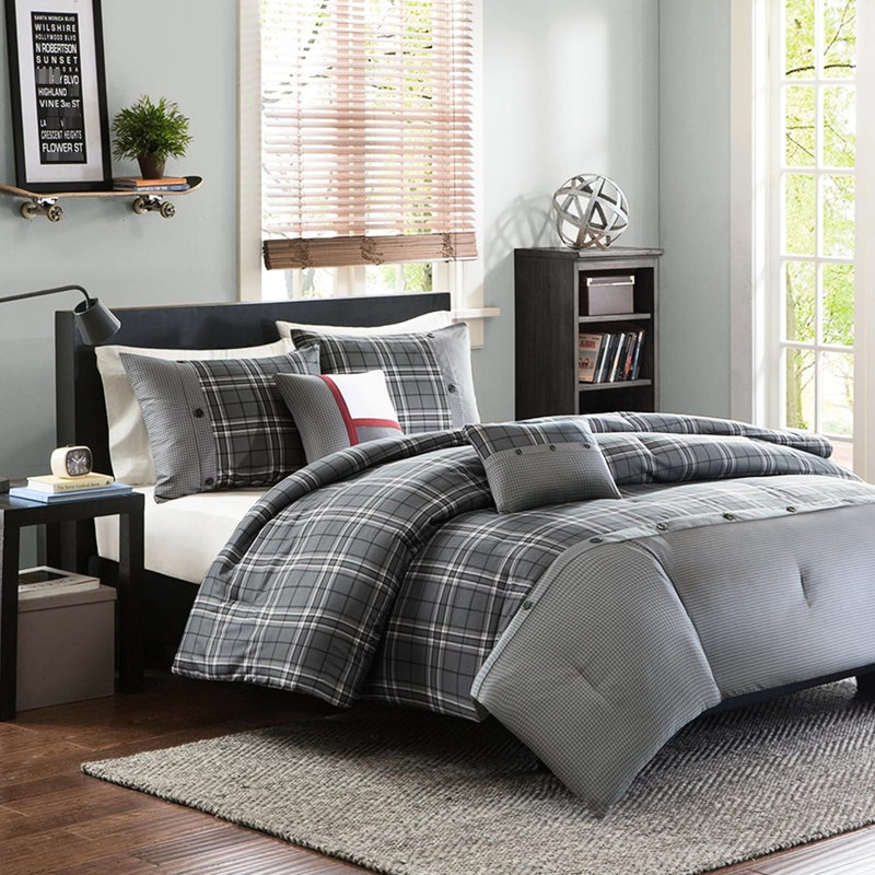 Modern Plaid Twin/Twin Xl Comforter With Soft Fabric And Sham, Twin Comforter + 4 Additional Pieces