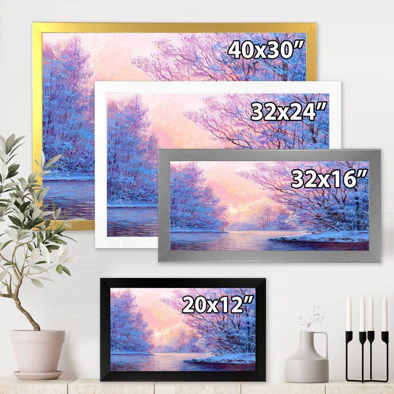 «Winter Landscape With The Riveroriginal», reproduction sur toile, Toile avec cadre noir, H 30 po x l 40 po x 1,5 po