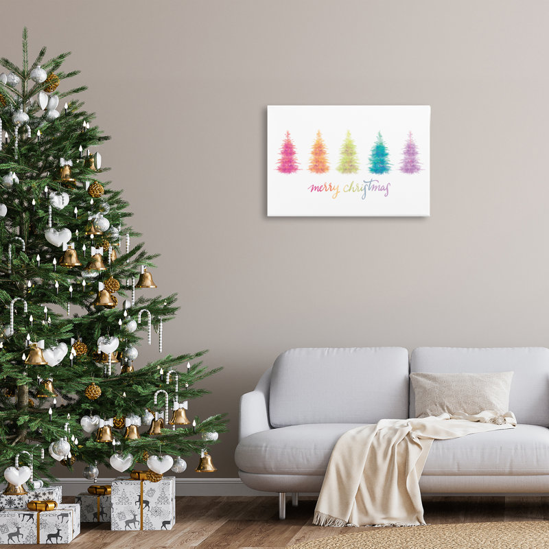 «Rainbow Christmas Trees», art mural sur toile par House Fenway, H 20 po x l 30 po
