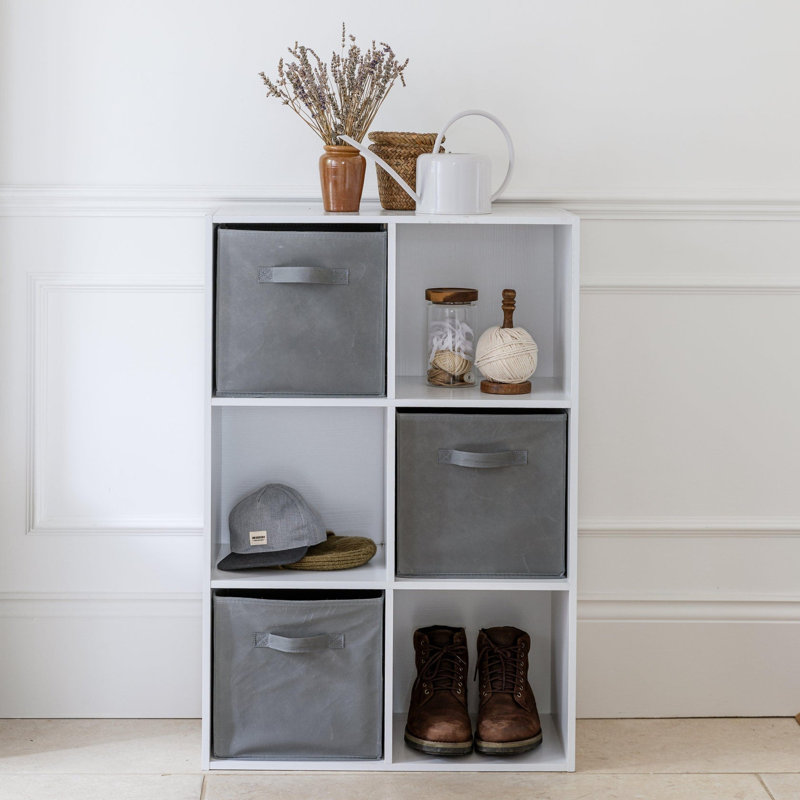 Northville 61cm W Cube Bookcase, White/Grey, (6 Shelves) 91cm H x 61cm W x 30cm D
