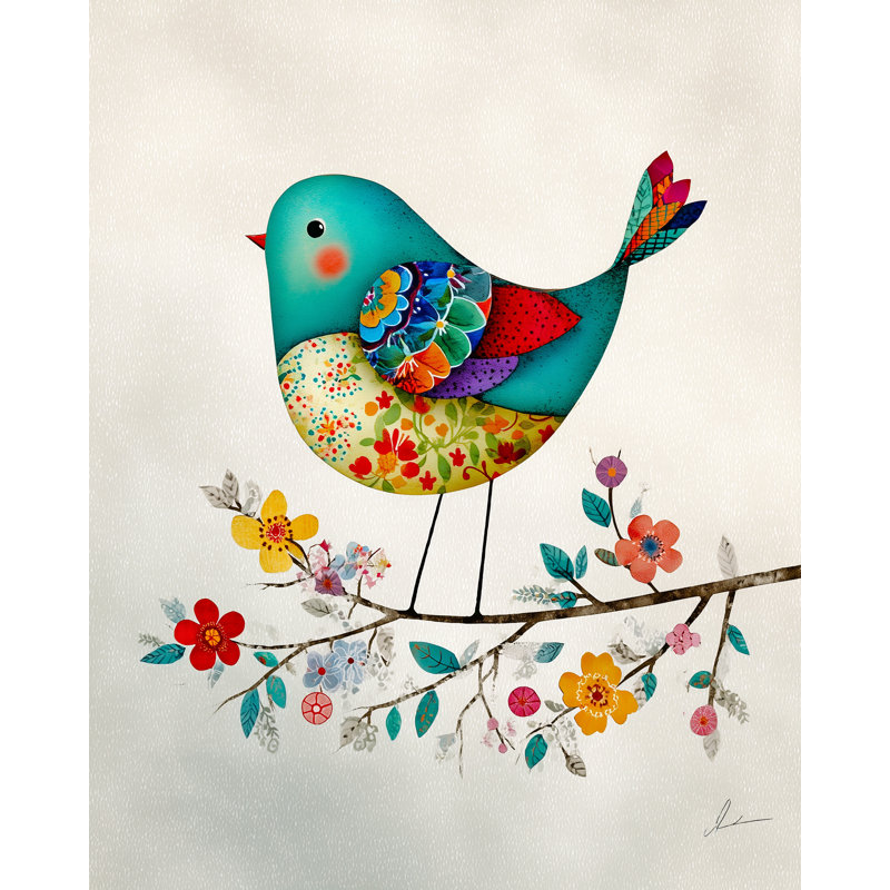 «Floral Patchwork Bird», art mural sur toile tendue
