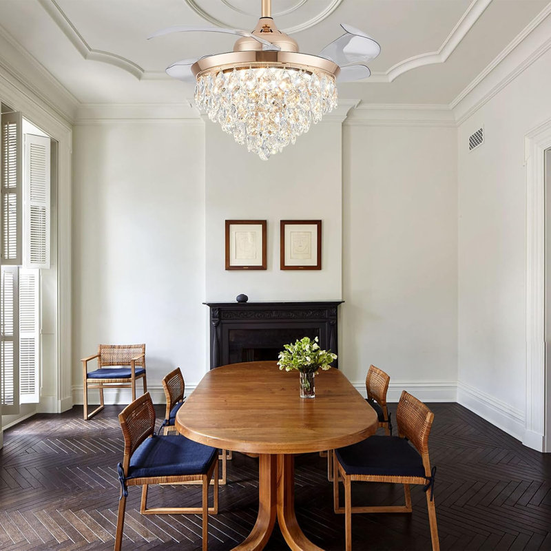 Ventilateur de plafond moderne en cristal 36 "avec lumières et télécommande Fandelier à DEL encastré à intensité variable avec fonction mémoire