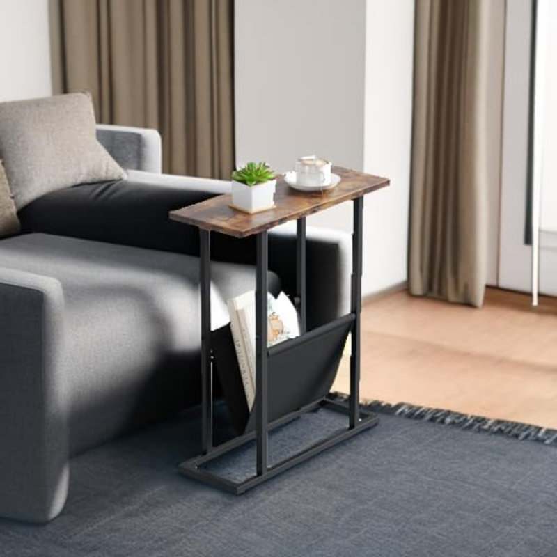 Petite table de bout étroite avec sac de rangement, table d'appoint polyvalente pour le salon, la chambre à coucher et le bureau personnel