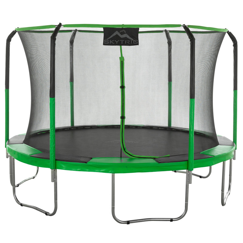 Ensemble de trampoline rond 11 pi avec cadre flexible haut de gamme Machrus Skytric, Vert / Noir