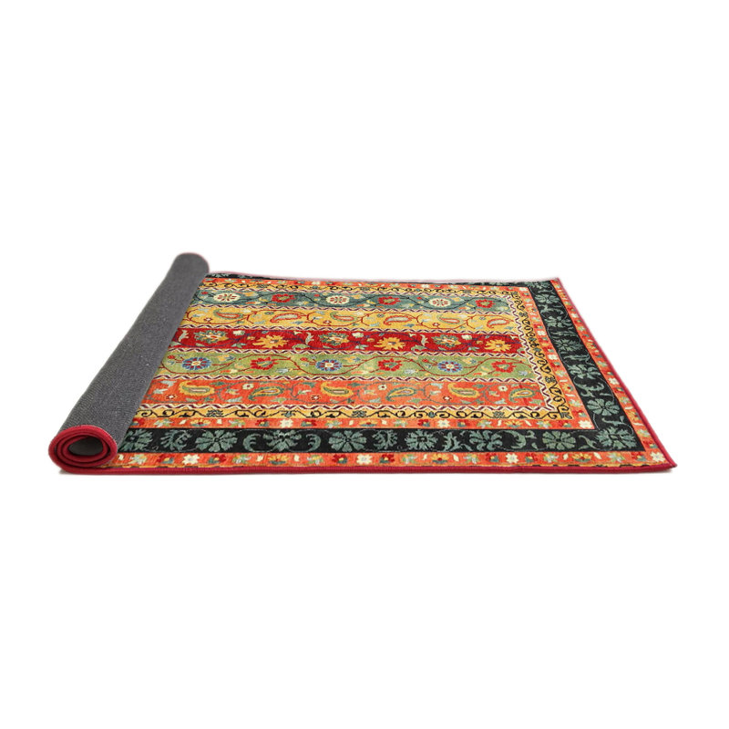 Tapis de zone rouge/noir/beige contemporaine, Rond 4 pi
