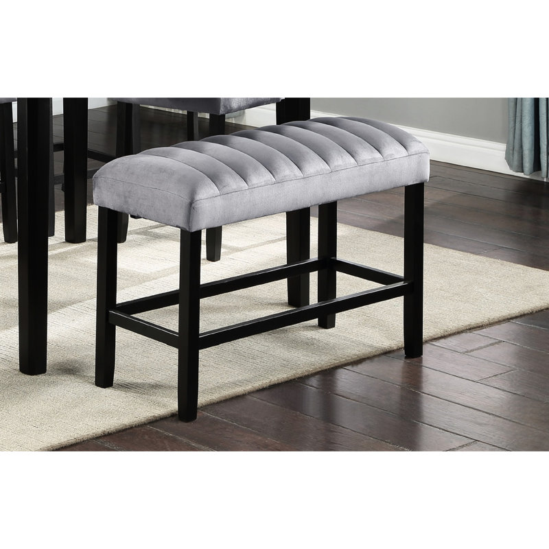 Dining Room Bench In Gray Black Velvet - Wood, Construction Counter Height For Area Gray/Black Velvet, Strong Wood