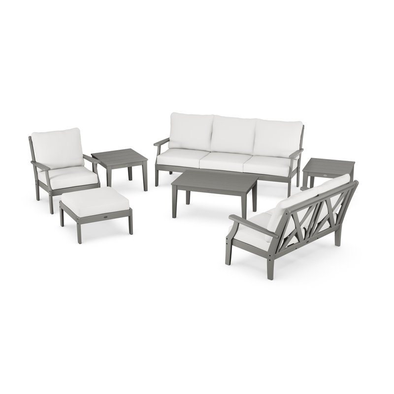 Braxton 7-Piece Deep Seating Set, Slate Gray Frame/Natural Linen Cushion