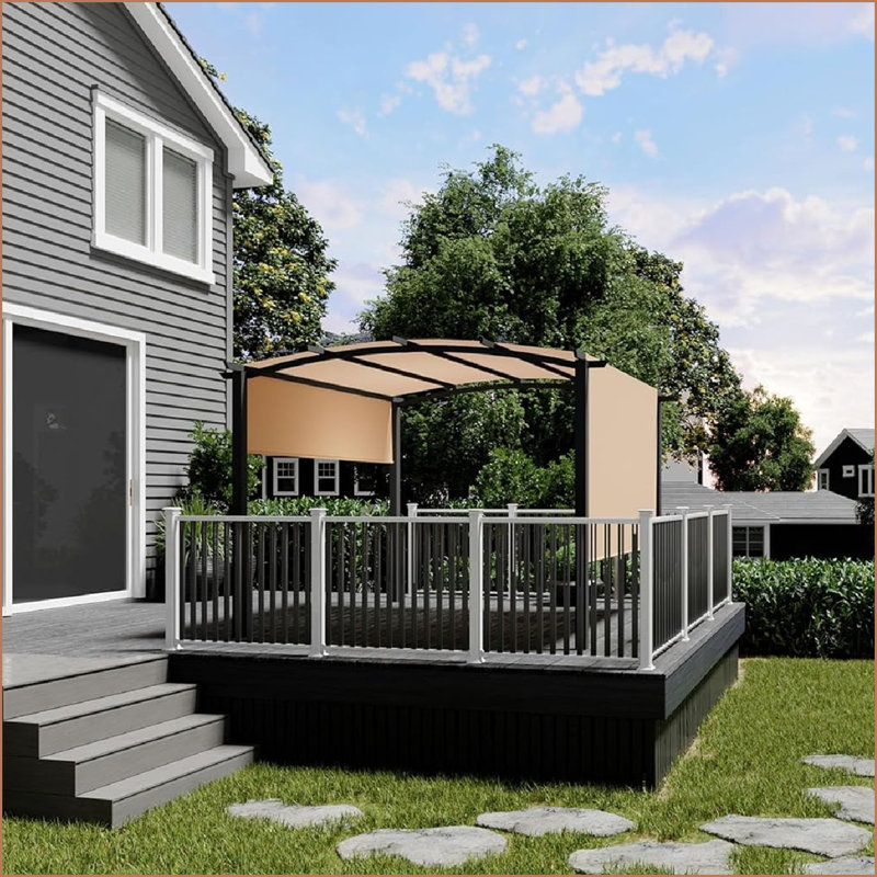 Pergola arquée 10 x 10 pi, pergola en métal avec auvent rétractable, abris de jardin arqués pour la cour, la pelouse et les patios