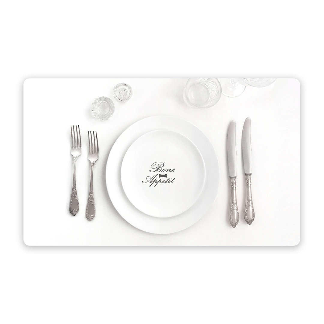 Bone Appetit Melamine Pet Feeding Placemat - 19" x 11.5" - White (Set of 2) Abode Homewares