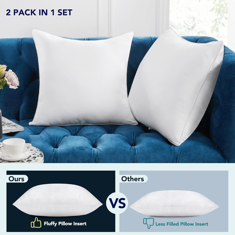 Euro 26x26 White Polyester Square Pillow Inserts, Set of 2