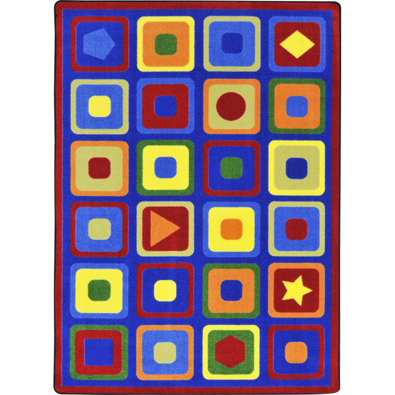 Tapis bleu touffeté à la recherche de formes, Rectangle 7 pi 8 po x 10 pi 9 po