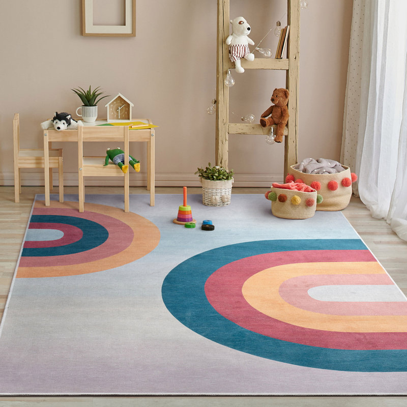 Asusena Kids Rugs Kaleidoscope Rainbow Modern Area Rug, Rectangle 9'10" x 13', Blue/Gray