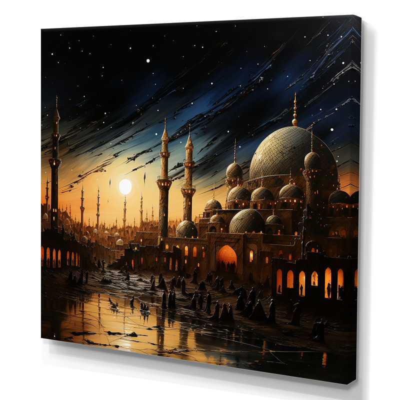 Coucher de soleil sur les festivités de l'Aïd à la mosquée - art mural, Toile tendue, H 16 po x l 16 po