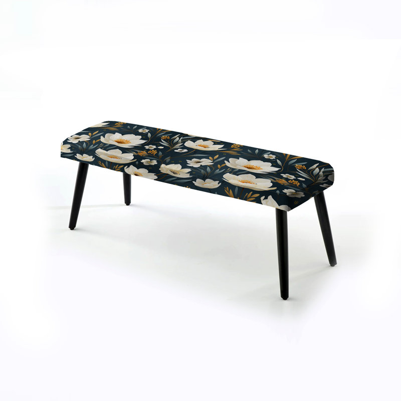 Motif floral ivoire côtier serein - Banc rembourré floral noir