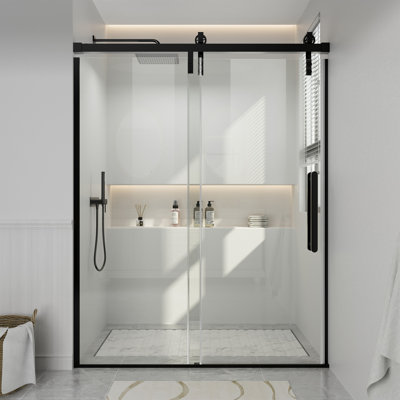 60" W x 76" H Framed Shower Door Single Sliding 10MM Tempered Glass 304 Stainless Steel Accessories