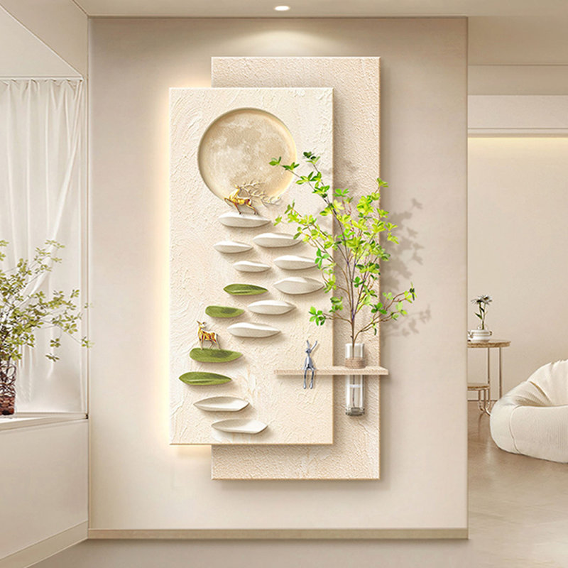 Plantes vertes hydroponiques de style crème avec lumières et peintures murales, H 47,24 po x l 23,62 po x P 1,38 po