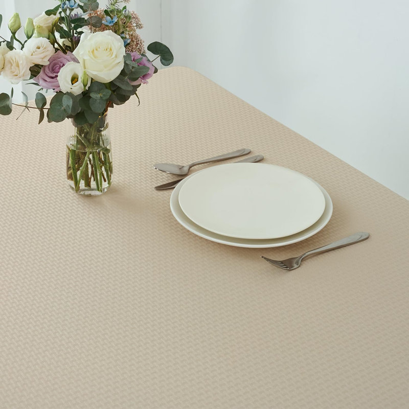 Rectangle Tablecloth Weaved Pattern Waterproof Spillproof, Beige