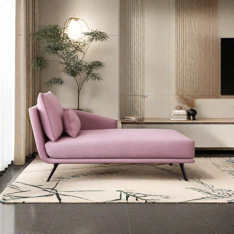 Comfortable Chaise longue with Solid Wood Frame, Pink, Left Hand Facing