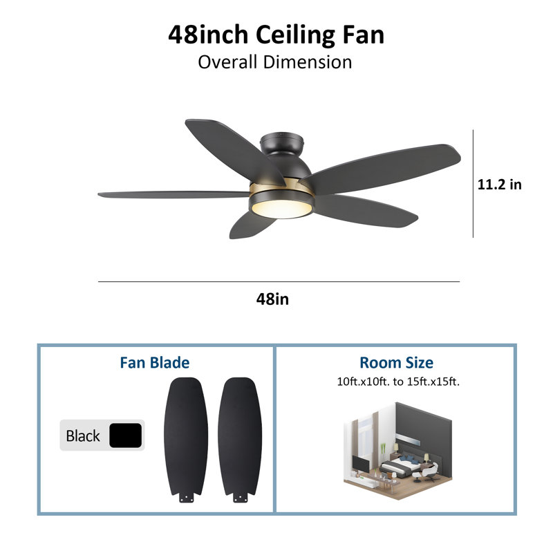 Mariyanka 48'' Ceiling Fan with LED Lights, Black
