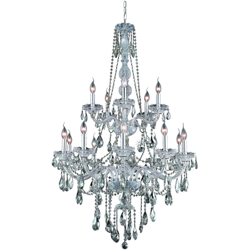 Lustre classique / traditionnel à 15 lumières de style bougie Abram, Chrome / teck doré (fumé) / coupe royale