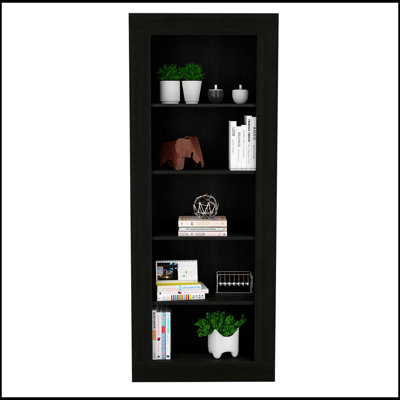 Brighton 5-Shelf Bookcase with Spacious Open Shelves and Sleek Black Finish, Perfect for Modern Storage Solutions.
