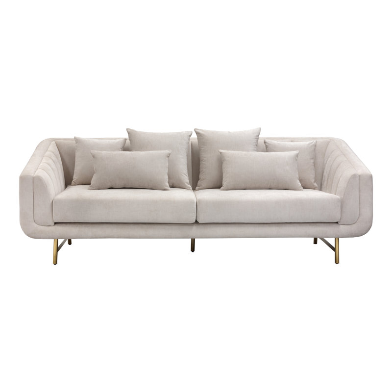 Coles 85'' Velvet Sofa - Cream, Cream