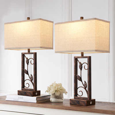 Nado 24" Iron Leaf Table Lamp Set With USB Ports