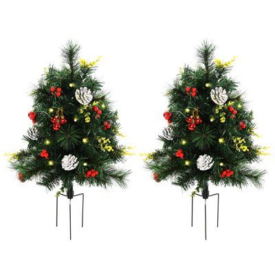 22.5in Christmas Trees 2, Outdoor For Courtyard Illumination, With 24 Warm White Lights And Stable Stakes 2 Trees, Positioning