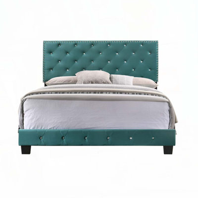 Velvet Upholstered Bed with Tufted Headboard