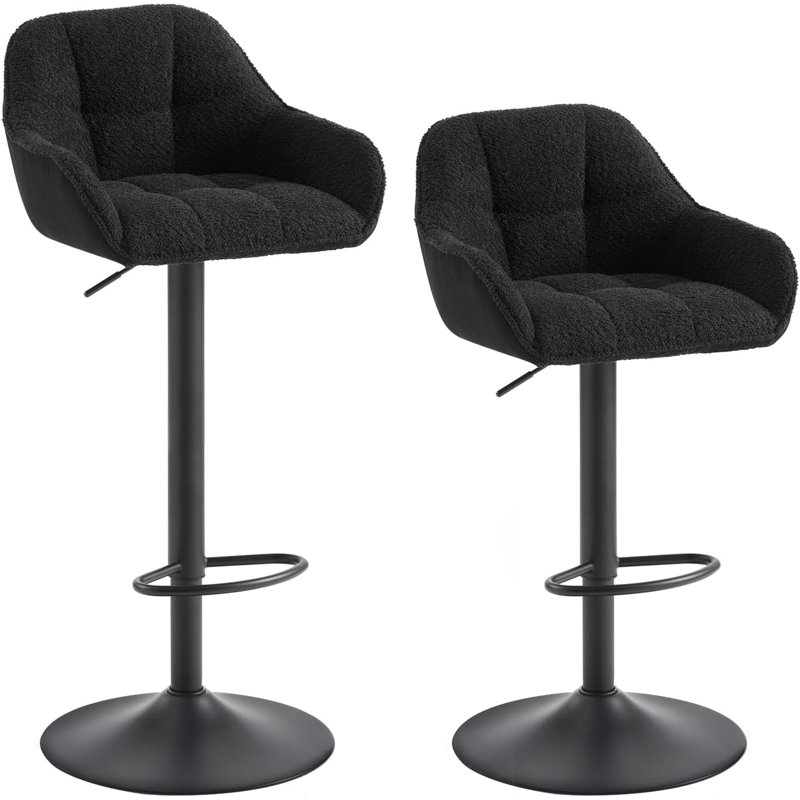 Akber Swivel Upholstered Adjustable Height Counter Stool with Metal Frame, Black