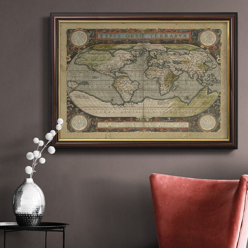 Toile encadrée de qualité supérieure embellie carte du monde antique - prête à être accrochée, L 18 po x H 27 po x P 2,5 po