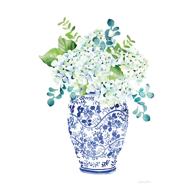 " Chinoiserie Hydrangea II " by Mercedes Lopez Charro Painting Print, 36" H x 24" W x 1.25" D