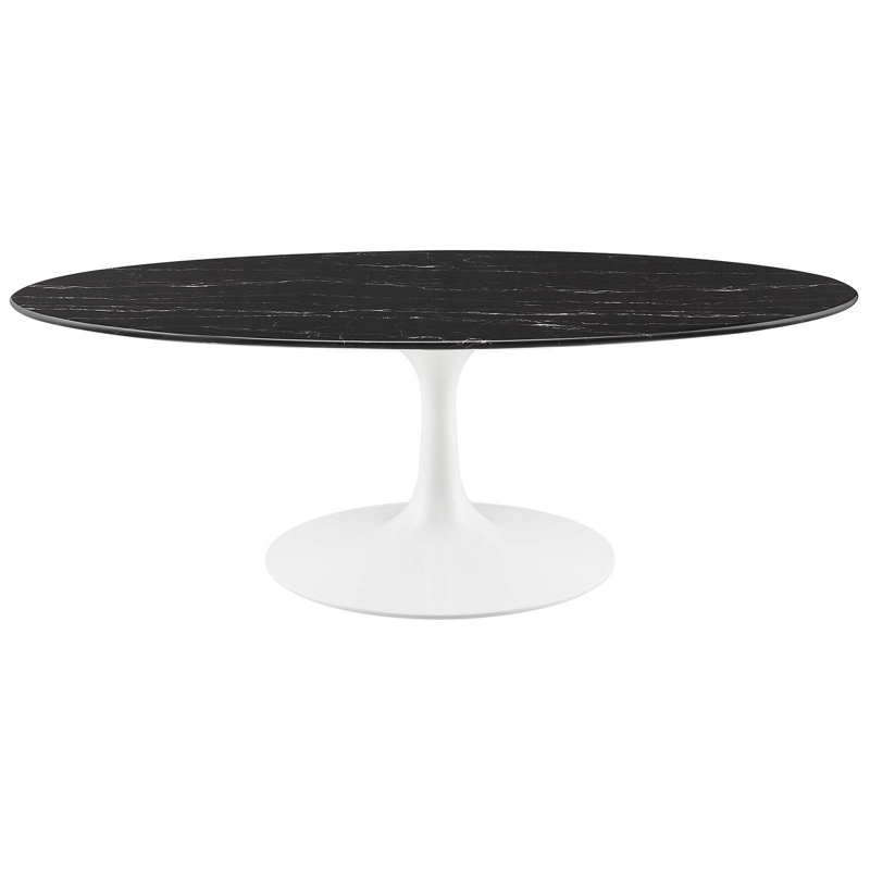 Table basse ovale en marbre Lippa, Noir, L 48 po x L 27,5 po, Marbre