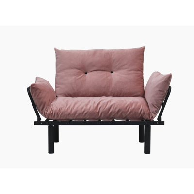 Metal Frame Pink Futon Love Seat, 47.91in Depth, 23.5in Width, 34.29in Height, 30lb Seat With Metal, 49in Deep, 24in Wide, 35in Tall, Product Weight