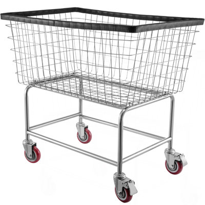 Wire Laundry Cart, 4.5 Bushel Wire Laundry Basket with Wheels, 35''x15.7''x22'' Commercial Wire Laundry Basket Cart, Steel Frame with Chrome Finish, 5'' Casters, Wire Basket Cart for Laundry