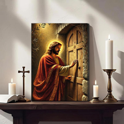 Jésus, art mural sur toile, décoration murale chrétienne, lumière divine, Jésus frappant à la porte, impressions d'art moderne pour le salon, chambre à coucher, église, décoration, 16 x 24 pouces, toile encadrée