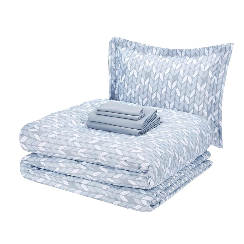 Twin/Twin XL Dormitory 5-Piece Bedding, Comforter Set with Sheets, Lightweight Microfiber Bed-in-a-Bag, Gray