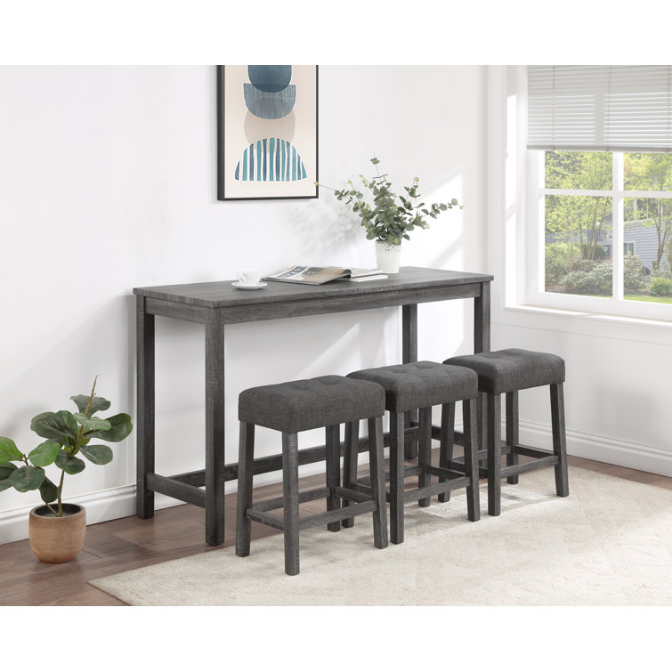 Doe 3 - Person Counter Height Dining Set,4 Piece Counter Height 60"W Pub Table Set with Tufted Linen Stools