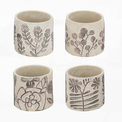 Jardinières en ciment sable avec motif botanique pour décoration de table, ensemble de 4