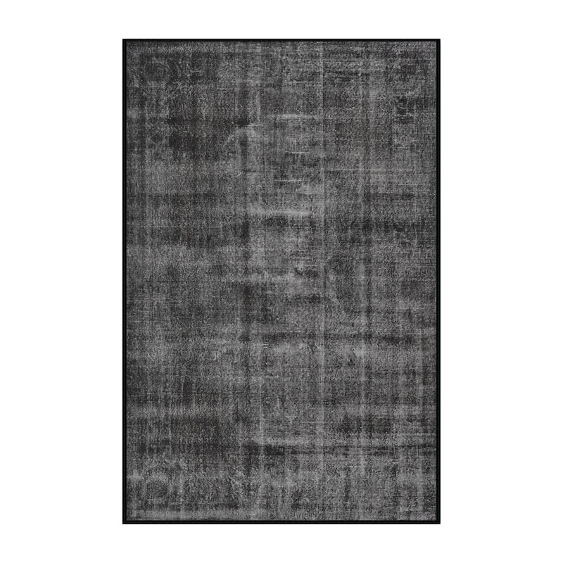 Tapis gris foncé abstrait en laine, Rectangle 7 pi x 10 pi