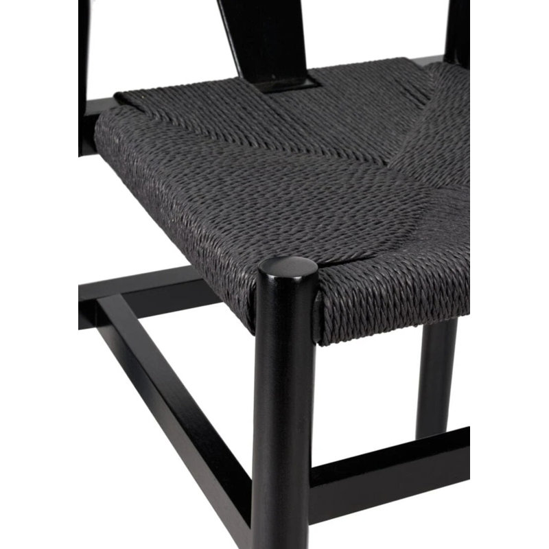Mid-Century Dining Wood Chair With Rope/Fabric Seat By Chivari, Black/Black