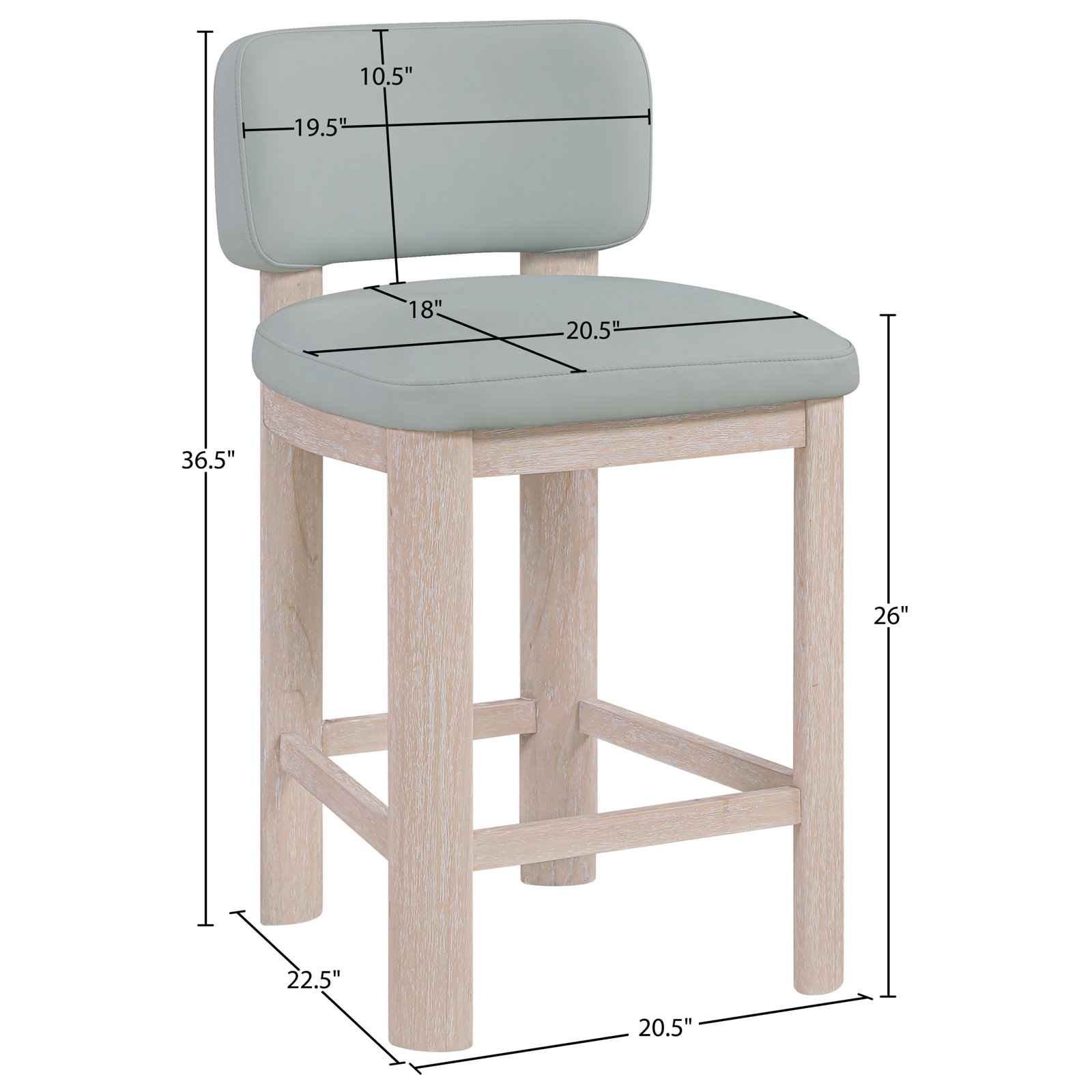 Falesia 26 " Bar Stool, Light Blue Vegan Leather, Natural