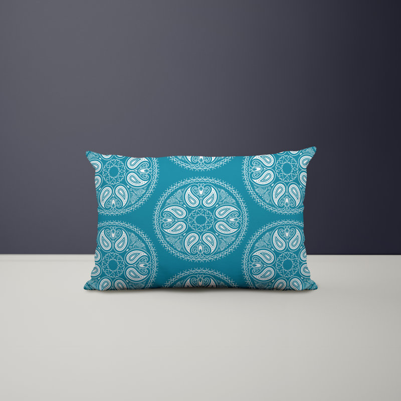 Paisley Outdoor Reversible Throw Pillow, Turquoise