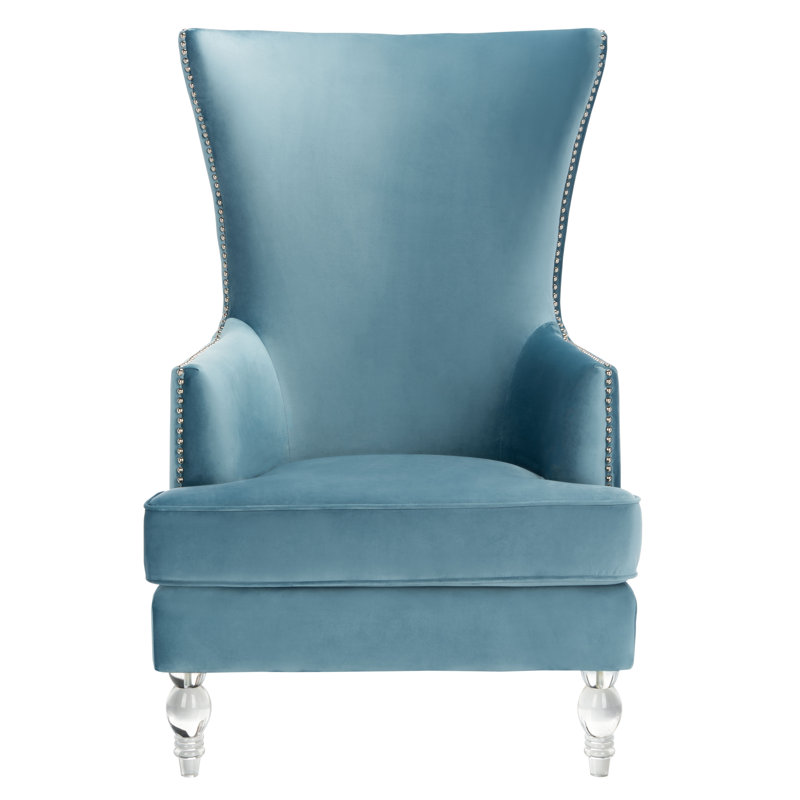Bree 73.914Cm Wide Velvet Wingback Chair, Light Blue Velvet