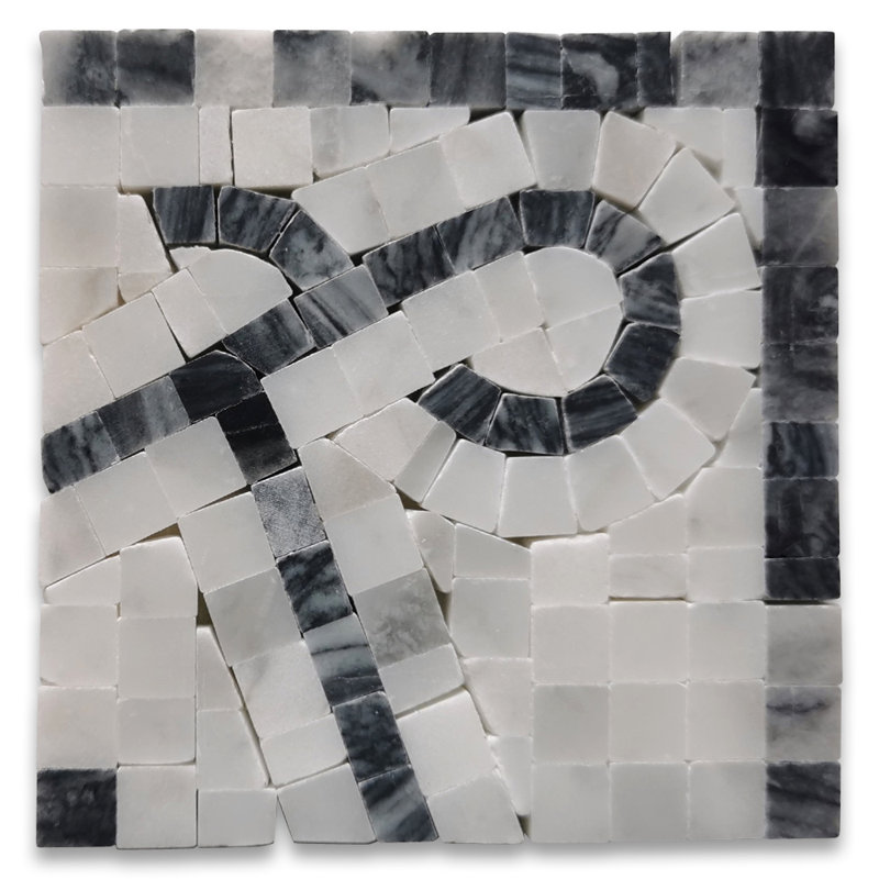 4 in. x 4 in. Marble Tile, White/Gray
