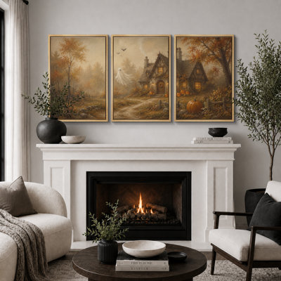 Décoration murale vintage pour Halloween : maison hantée, impression giclée sur toile encadrée (2 pièces) - 61 x 91 cm (24 x 36 pouces)
