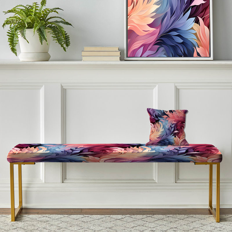 Banc abstrait tapissier doré, Pink And Blue Ethereal Ikat Feathers