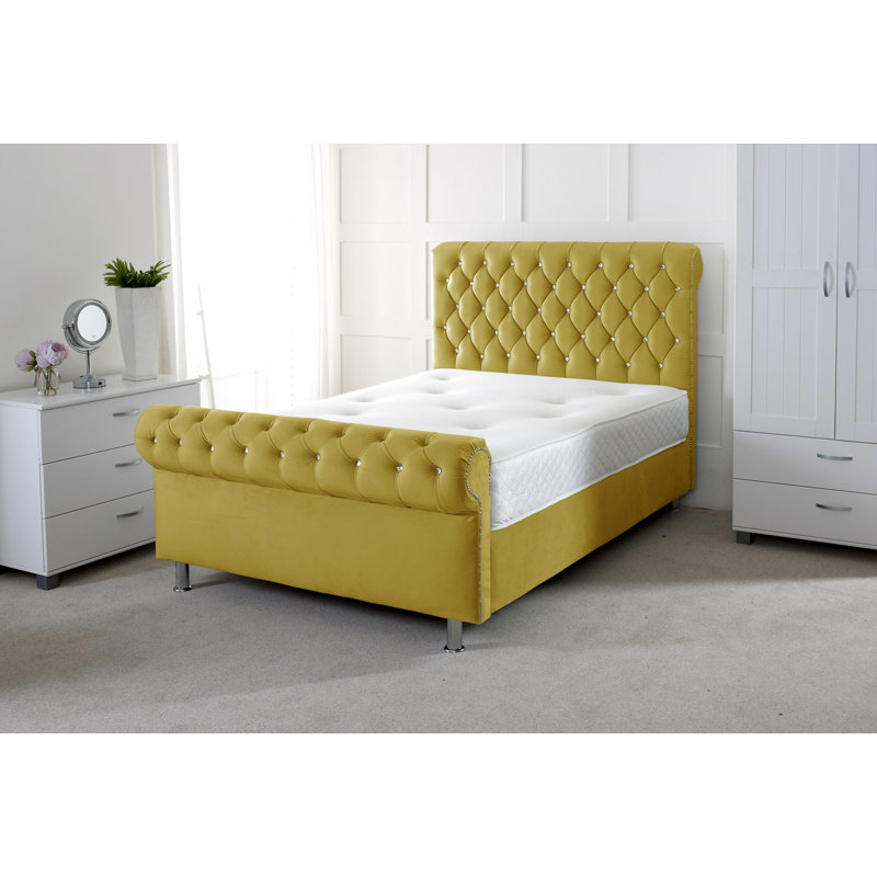Charity Upholstered Bed, Double (4'6), Mustard