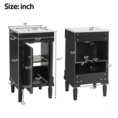 Armoire de salle de bain de style français 18 po avec rangement, solution pour petit espace avec lavabo en céramique, tablette réglable, charnières à fermeture en douceur