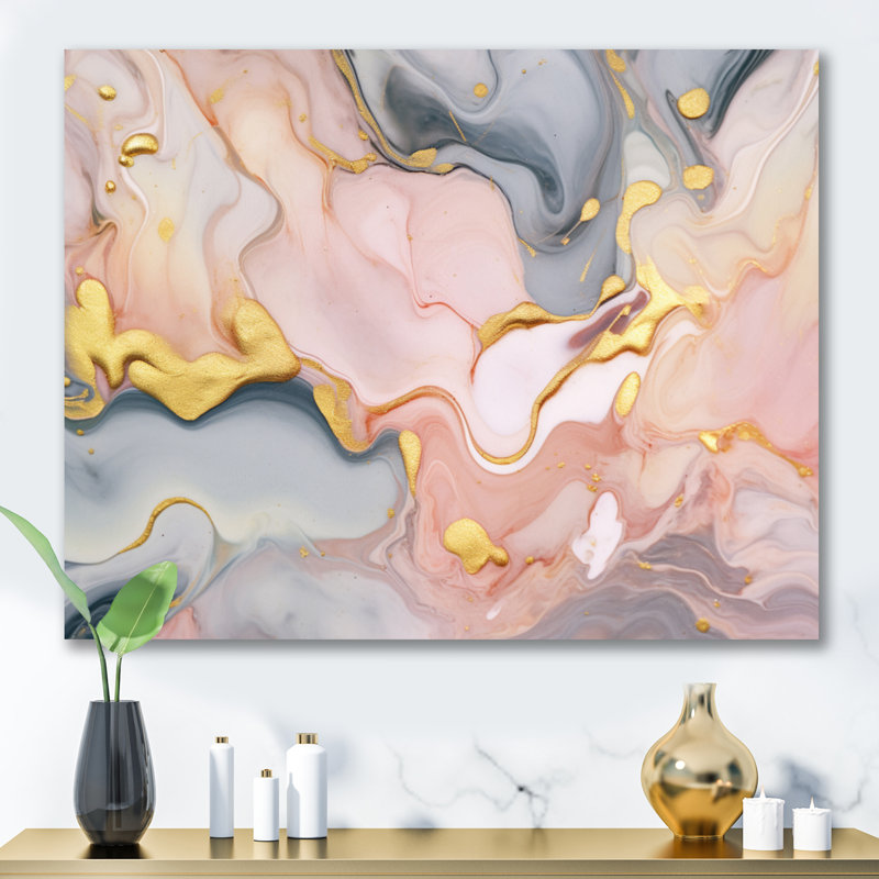 «Pink and Gold Tender», impression sur toile encadrée sur toile, H 16 po x l 32 po x P 1 po, Toile tendue